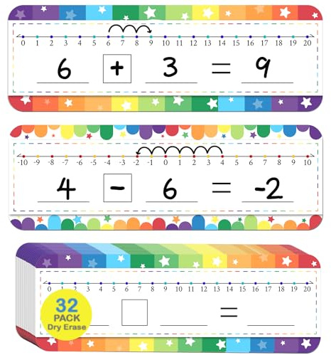 CUDICY 32-pack nummerlinje torr radering whiteboard dubbelsidig klassrum måste ha matematikmanipulativ lärare tillbehör för förskola grundutbildning studenter hemskola 30 x 10 cm