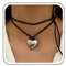 Aneneiceera Collana girocollo a cuore in pelle a strati vintage Collana girocollo in velluto nero Collana con ciondolo a cuore gonfio in argento Collana girocollo con lacci lunghi in pelle scamosciata