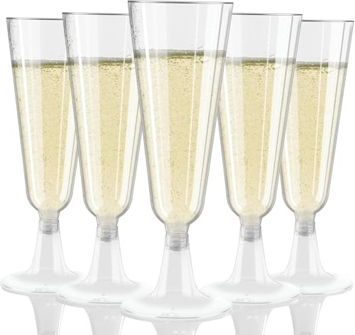 Plastchampagneglas, engångschampagneglas, 150ml/5oz vinglas, plastproseccoglas, återanvändbara plastglas, plastflutglas för fester, bröllop, födelsedagar (50)