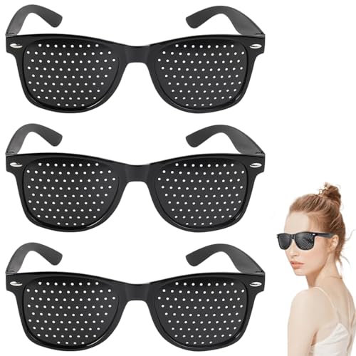 3 Stück Rasterbrille Augentraining, Lochbrille mit Kleinen Löchern,Pinhole Glasses,Schwarze Rasterbrille Pinhole Glasses,Wird Verwendet,um entspannte Augen zu Trainieren und Ermüdungserscheinungen