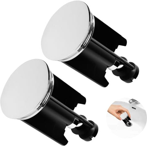 2 Pezzi Tappo Lavandino Bagno, Tappi Lavandino Bagno Universale, 40 mm Tappo Lavandino Altezza Regolabile, Tappo per Lavandino Bagno in Ottone Cromato con Guarnizione in Gomma, Nero