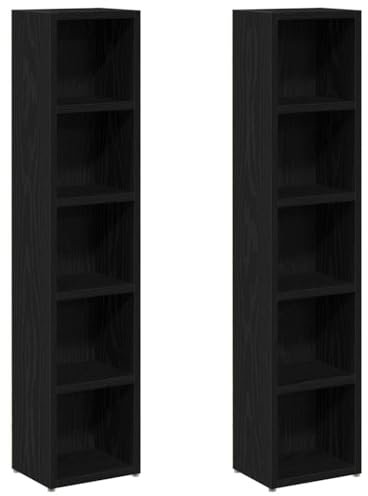 vidaXL CD-Regale 2Stk. Schwarz Eichen-Optik 21x16x93,5cm Holzwerkstoff, CD-Schrank, CD-Ablage, Standregal, Regalschrank, CD-Lagerregal, Regal, Regale