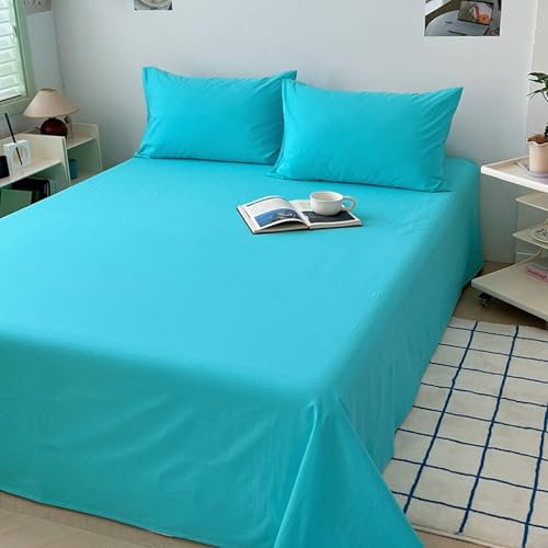 Homxi Bettlaken Doppelbett mit 2 Kissenbezüge,245 x 250 cm,Betttuch für Hohe Matratzen Baumwolle Einfarbig Spannbett Türkis