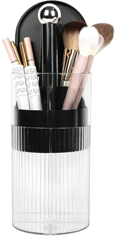 JessLab Organizzatore per Pennelli da Trucco Pop-Up con Coperchio, Portapennelli Cosmetici Antipolvere, 4 Scomparti Capienza Grande per Vanity, Piano del Bagno, Nero