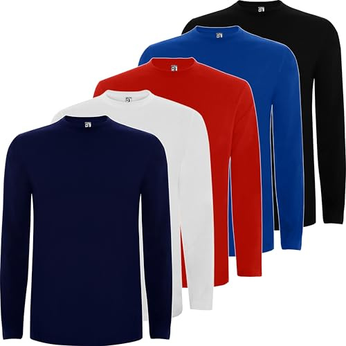 Pack 5 | Camiseta Manga Larga Hombre | Algodón Premium (FR/ES, Letras, XL, Regular, Regular, Combinación 2)