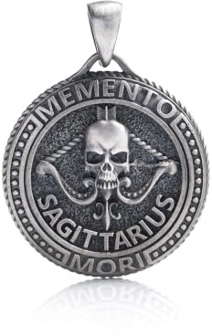 REYTEL Sterlingsilver 925 hänge stjärntecken skytten, Memento Mori dödskalle-motiv, zodiakpresent för kvinnor och män, hänge höjd 3,4 cm diameter 2,5 cm, hängets vikt 8,55 g
