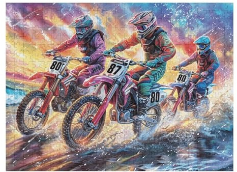 Grupo de Pilotos de Motocross Montaña Aventura Salvaje Puzzle 500 Piezas para Adultos Agradable Divertido Y Creativo Hobby Y Ocio En Casa 500 PCS（52×38cm）