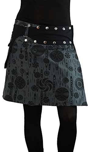 PUREWONDER Damen Wickelrock Rock mit Tasche Knöpfen sk117 Grau Einheitsgröße Verstellbar