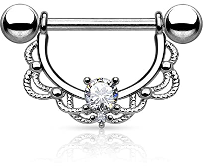 MiniY- Brustwarzen-Piercing Brustpiercing Frau Maenner Intimpiercing Mann Nippelpiercing Edelstahl Chirurgenstahl 316L Filigraner Bogen 1.2mm 1.6mm Zirkonia Farblos Pink Aqua Blau-Violett