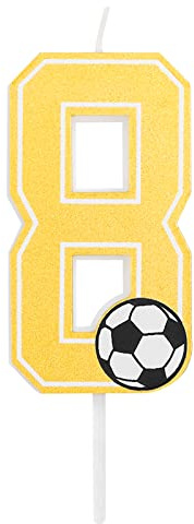 Horeca Collection - Vela Fútbol Número 8-7,5 Cm - Velas de Cumpleaños - Vela Numérica para Pastel - Decoración Aniversario - Balón - Birthday Candles
