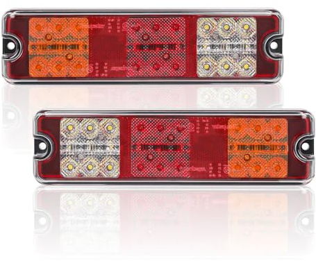 AOHEWEI 2 luces traseras para remolque, 12 V/24 V, 27 LED, superbrillantes, impermeables, señal de giro, freno, cola, marcha atrás, lámpara reflectora para camión, caravana, furgoneta, tractor