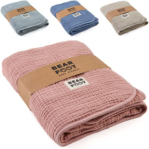 BEARFOOT Manta de bebé - Muselina Manta de Lana (algodón, Lana) Suave y esponjosa Manta de Peluche, bebé/recién Nacido/niños Regalo niño y niña para el Nacimiento (Rosa)