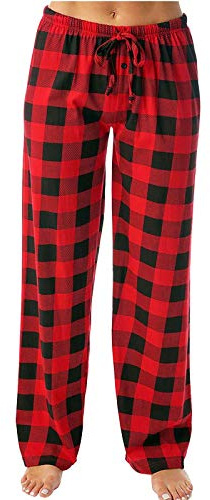 Pantalon de pyjama pour femme - Imprimé à carreaux - En coton - Décontracté - Baggy - Vêtement de nuit - Avec poches, 00-rouge, S