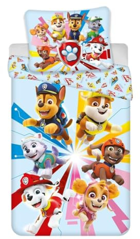 Paw Patrol sängkläder set, vändbart påslakan 140 x 200 cm + örngott 65 x 65 cm, med Ruben, Chase, Everest, Stella, Marcus och Zuma