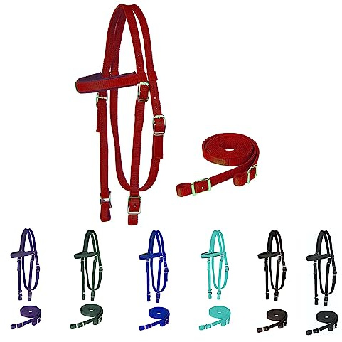Majestic Ally Testiera per cavalli con redini, fascia imbottita in nylon, colori assortiti (rosso, stallone)