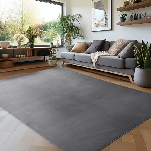 Carpettex Wohnzimmer Anti-Rutsch Teppich Waschbar in Waschmaschine 80 x 150 cm - Moderner Flauschiger Kurzflor Läufer Grau, Extra Weich für Schlafzimmer, Küchenläufer, Flur