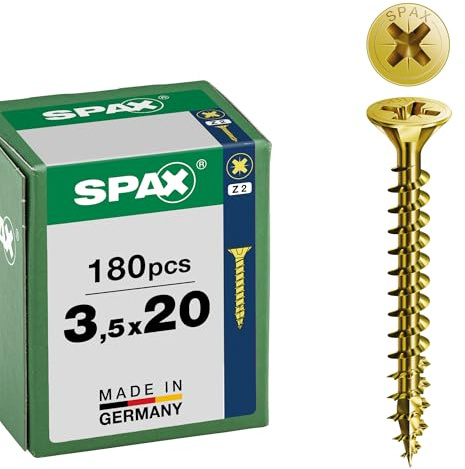 SPAX Vis universelle 3,5 x 20 mm, 180 pièces - Vis á filetage total, tête fraisée, empreinte cruciforme Z2, pointe 4CUT, revêtement YELLOX - 8000000287237