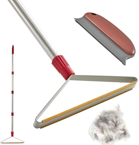 Upgrated Carpet Rake for Pet Hair Removal with Long Handle, 1 Mini Carpet Scraper Included, Carpets Brush Pet Hair Remover for Rug