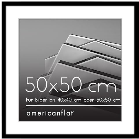 Americanflat Cornice 50x50 cm Nera - Cornice 40x40 cm con Passepartout o 50x50 cm Senza Passepartout - Portafoto con Bordo Sottile in PVC e Pannello Protettivo in Plastica