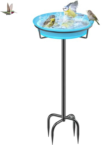 Vasca per uccelli autoportante da 71 cm, ciotola per uccelli da giardino, con paletto in metallo, decorazione staccabile, mangiatoia per uccelli per giardino, patio, cortile, prato, 4 piedini
