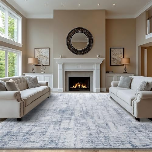 Tinyboy-hbq Waschbarer Teppich Wohnzimmer 250x300cm, Teppich Schlafzimmer Kurzflor Moderner rutschfest Grau Weich Groß Blau