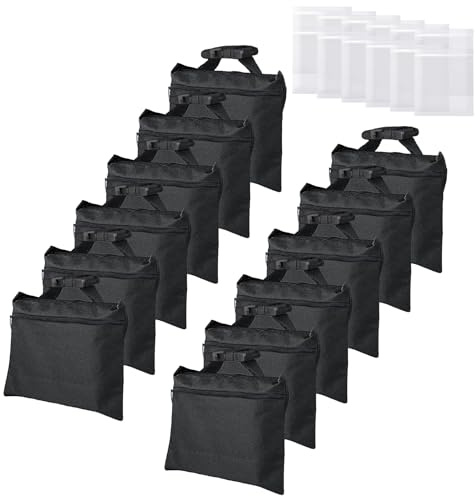 ifkdnr 12 Packs Sandbags with 12 PE Bags, Heavy Duty Sand Bags, Sand Bags for Weight with Zipper and Buckle Straps for Support Light Stand, More 2/4/6/8/10/12 Packs Sand Bag to Choose.