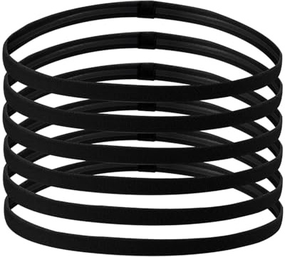 BPTRKOM 6 Pièces Bandes de Cheveux de Sport - Bandeau de Sport Mince, Bandes de Cheveux Élastiques pour Hommes et Femmes pour Le Sport Yoga Football Basketball Jogging Vélo Tennis (Noir)