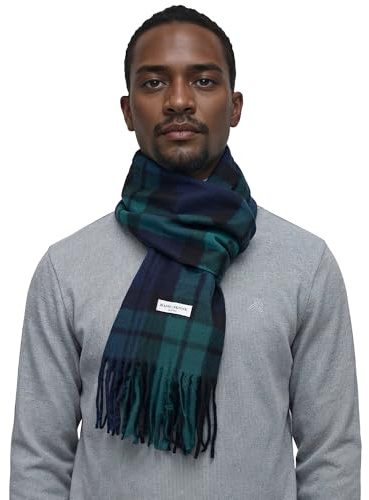 Basic Sense Women's Winter Scarf - Soft Faux Wool Tartan Plaid Neck Warmer, Dark Green