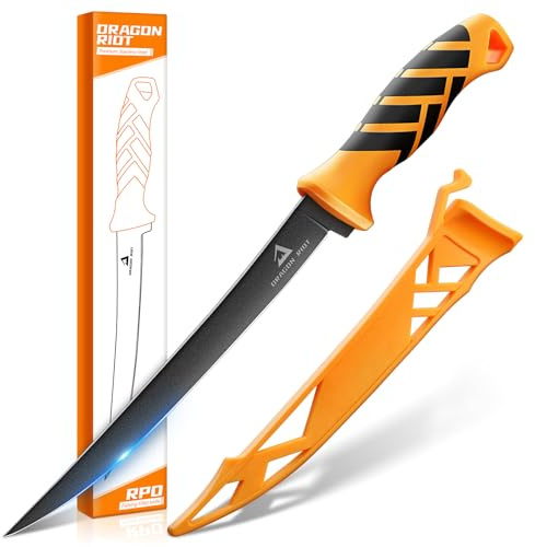 DRAGON RIOT Filetiermesser Fisch - Edelstahl Fischmesser mit Anti-Rutsch-Griff, Scharfes Ausbeinmesser mit Flexibler Klinge, Outdoor-Messer für Fisch und Fleisch
