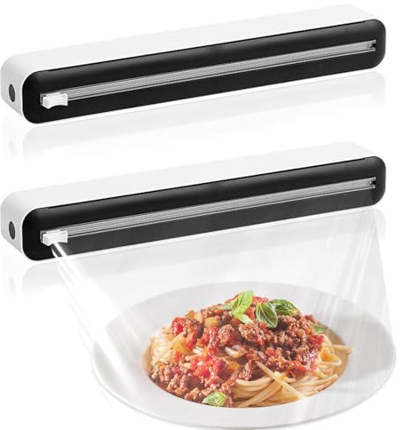 2PCS Cling Film Dispenser and Cutter, Foil Dispenser for Kitchen Clingfilm Holder with Cutter for Worktops and Cabinets (Black)