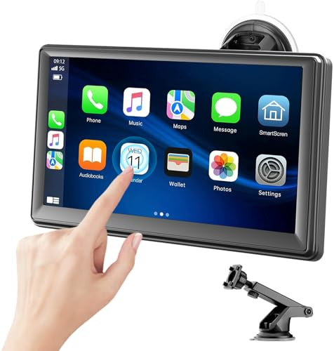 Pantalla Coche, 7 Pantalla Carplay Coche para A-pple y Android con HD Pantalla Tactil, Inalámbrica, Navegación GPS, Bluetooth, Control por Voz Manos Libres, Mirror Link, AUX, FM, Siri & G-oogle