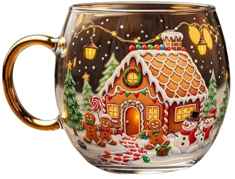 Tazas de Navidad – Vaso de vidrio para bebidas navideñas, taza de café transparente de Navidad de 300 ml, vasos festivos para vino con leche, cacao caliente, taza de temporada para el hogar, cocina