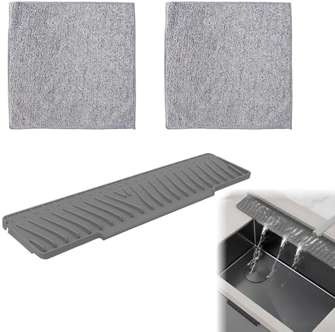 Sink Splash Guard, Silicone Kitchen Sink Splash Guard with 2 Towels, Splashback for Kitchen Sink, Non-Slip Sink Mat for Dishwashing and Cleaning, for Bathroom,Kitchen,and Home Use(Grey)
