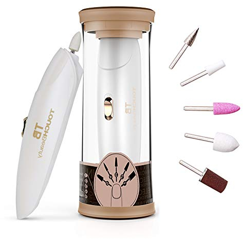TOUCHBeauty 5 in 1 Elektrische Nagelfeile Kabellos mit LED Licht, Elektrisches Maniküre Set Batteriebetrieben, Nagelfräser Nagelpuffer Polierer Nagelpflege für Kinder, Jugendliche, Golden PL1333