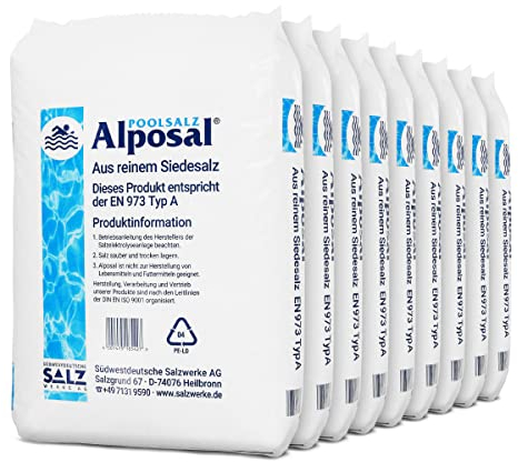 Alposal Poolsalz 225kg Poolsalz, Schwimmbadsalz, Chlorinator geeignet, Salzelektrolyse, Siedesalz inklusiv 1 Paar ARNOMED Einweghandschuh