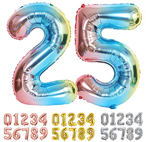 Ponmoo Foil Balloon Number 25/52 Gradient Blue, Giant Numbers 0 1 2 3 4 5 6 7 8 9 10-19 20-29 30-39 40-49 50-60-70-80-90-100, Large Balloons for Wedding Anniversary Birthday Party Decoration