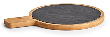 Zeller 24509 Schneide-/Servierbrett m. Griff, Bambus/Schiefer, ca. 29,5 x 22 x 1,5 cm