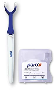 Paro Floss Holder and Paro Riser Floss Mint, Waxed, Fluoridated, Floss 50M