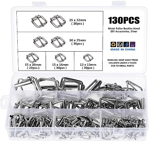 Coolty 130 Stück Metall Rollschnallen Gürtel Hardware Dornschließe für Taschen Ledergürtel Hand DIY Zubehör, 5 Größen - 13mm/16mm/20mm/25mm/32mm (Silber)