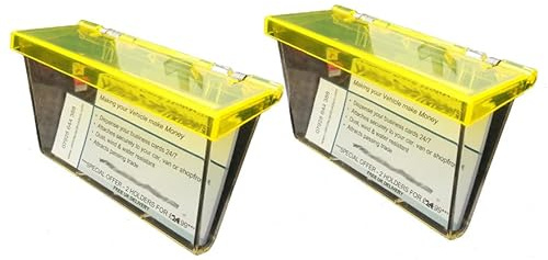 Weatherproof Outdoor Vehicle Business Card Holder (2 Pack) | Waterproof Clear Acrylic Dispenser Box with Yellow Lid for Cars, Vans, Trucks, Shops, and Market Stalls