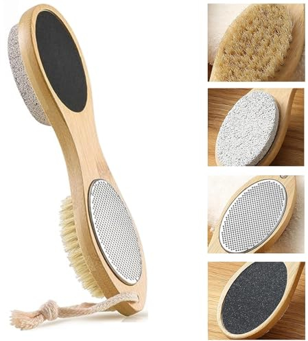 PHOGARY Bimsstein Fußpflege, 4in1 Fußbürste, Hornhautentferner für Füße, Fußschrubber Reinigungsbürste Peelingbürste, Feilenbürste für harte Haut Abgestorbene Haut, für Füße Hände Körper Nass trocken