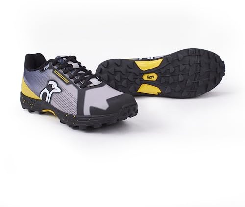 Kookaburra Stinger Shoe, Zapatos de Hockey sobre césped Unisex niños, Gris Amarillo, 3 UK