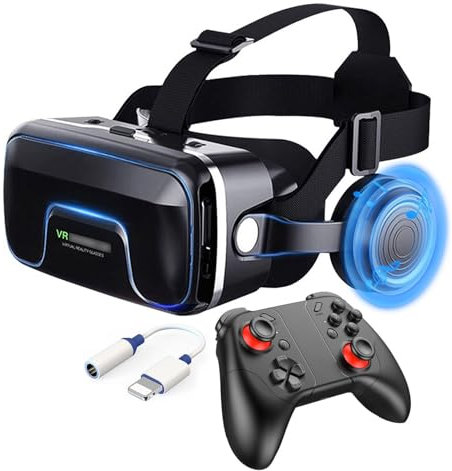 Casque Realite Virtuelle avec Contrôleur et Écouteurs,Casque Virtuelle Réalité pour Telephone pour Films 3D Jeux Vidéo,Casque VR Smartphone pour 4,7 à 7,2 Pouces Tout,Cadeaux de Noël pour Les Enfants