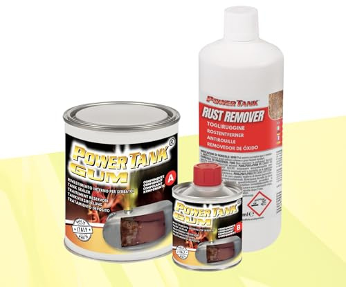 POWER TANK GUM - Trattamento Serbatoio Moto (20/25 Litri) Kit Medio Medium 700 gr per interno Serbatoi benzina Elimina la Ruggine Ripara Protegge Arrugginito da Moto Auto Vespa d'Epoca con Antiruggine
