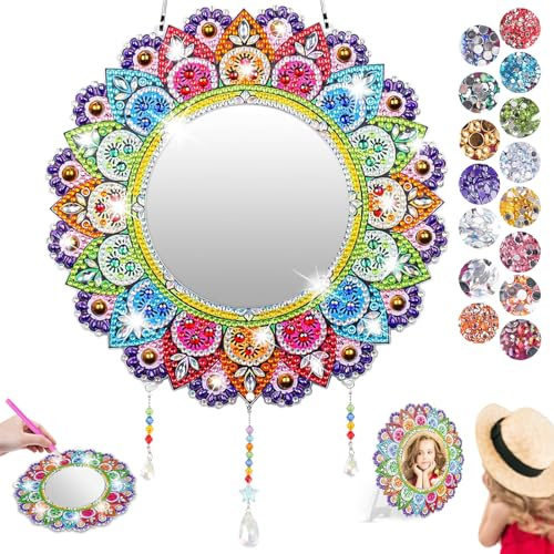 AUAUY Diamond Painting Mirror Kit, Special Mandala Diamond Painting Kit DIY Makeup Mirror Diamantmålning för barn i åldrarna 5-12 Födelsedagspresenter
