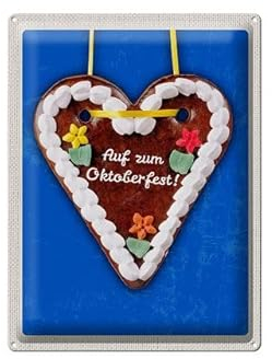 Tin Sign 40 x 30 cm Oktoberfest Gingerbread Heart Design DekoNo7
