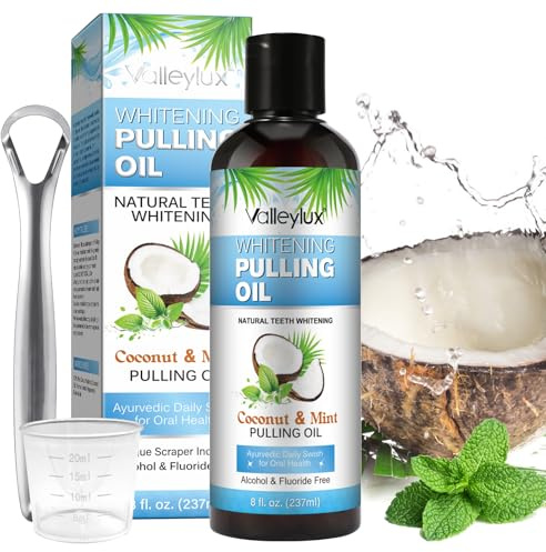 Coconut Oil Pulling Mouthwash 237ml, Whitening Mint Pulling Oil Help with Fresh Mouth, Teeth Whitening, Remove Impurities, Support Gum Health, Improves Oral Hygiene, Natural Whitening Mouthwash(Blue)
