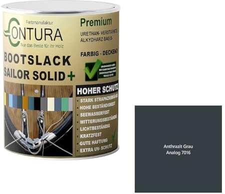 Contura Bootslack Farbig GLÄNZEND Yacht- Buntlack Metall Holz GFK Holzlack Boot Farblos (Anthrazitgrau - RAL 7016 Analog, 500ml.)