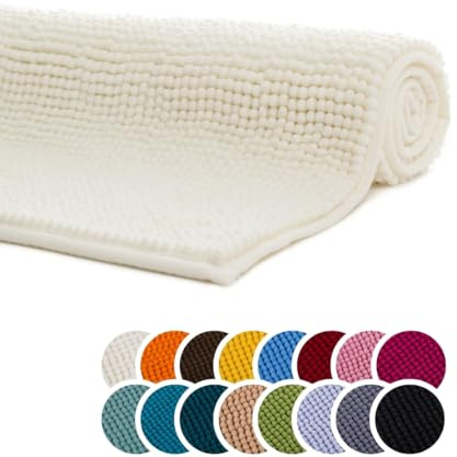 liebling Badematte, Badezimmerteppich rutschfest, Badteppich, Badvorleger, Duschvorleger, Badezimmermatte 70 x 120 cm, WC Deko, waschbar, Natur Weiß, Serie Chile