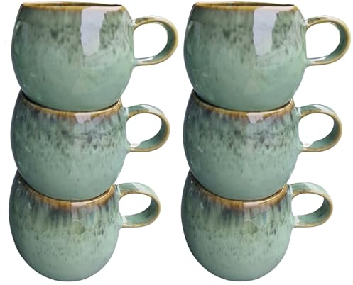 PintoCer - 6 tasses avec poignée, céramique en grès, idéales pour le café, le lait, le thé et le chocolat, passent au lave-vaisselle et au micro-ondes